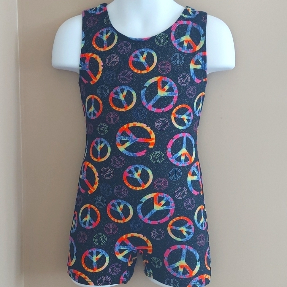 Jacques Moret Leotard Tumble Dance Gymnastics - Black Peace Sign - Size Xs (4/5)